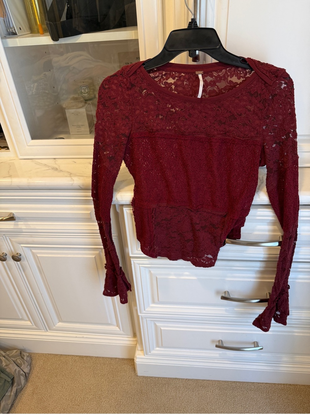 We The Free Burgundy Lace Long-Sleeve Blouse